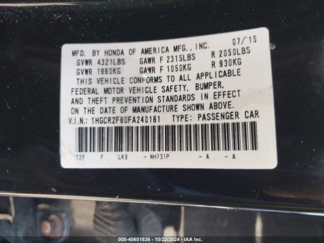 Photo 8 VIN: 1HGCR2F80FA240181 - HONDA ACCORD 