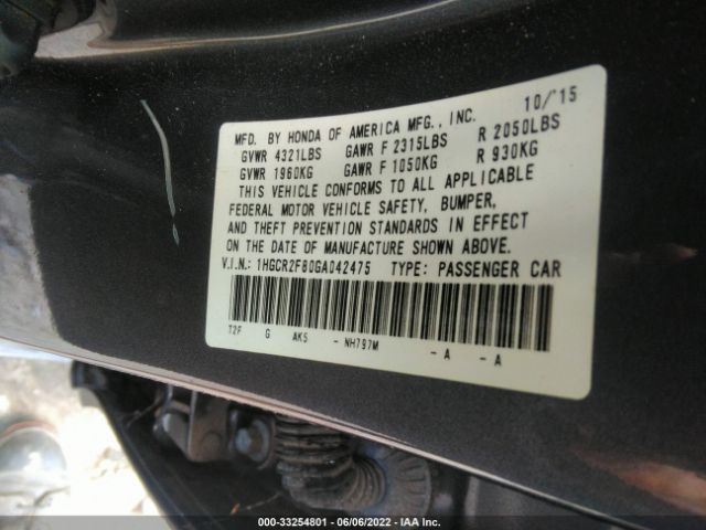 Photo 8 VIN: 1HGCR2F80GA042475 - HONDA ACCORD SEDAN 