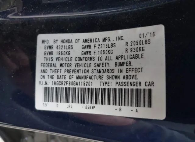 Photo 8 VIN: 1HGCR2F80GA115201 - HONDA ACCORD 