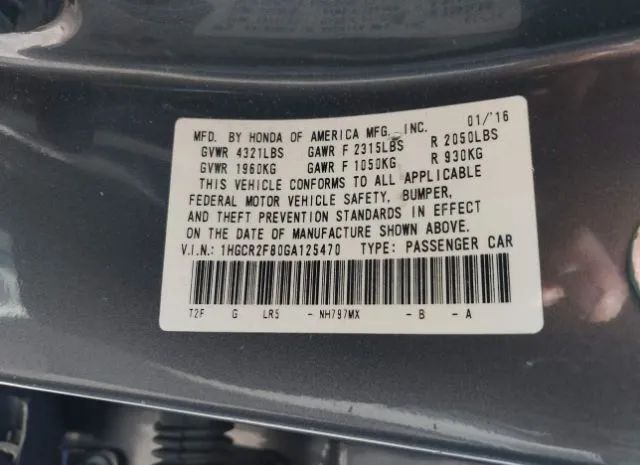 Photo 8 VIN: 1HGCR2F80GA125470 - HONDA ACCORD SEDAN 