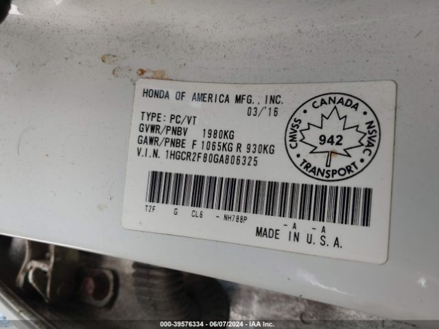 Photo 8 VIN: 1HGCR2F80GA806325 - HONDA ACCORD 