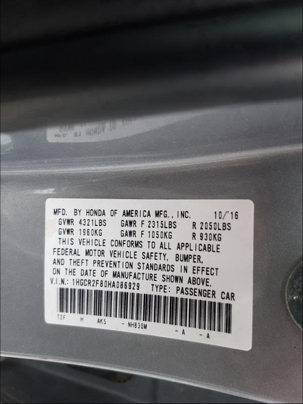 Photo 9 VIN: 1HGCR2F80HA086929 - HONDA ACCORD EXL 