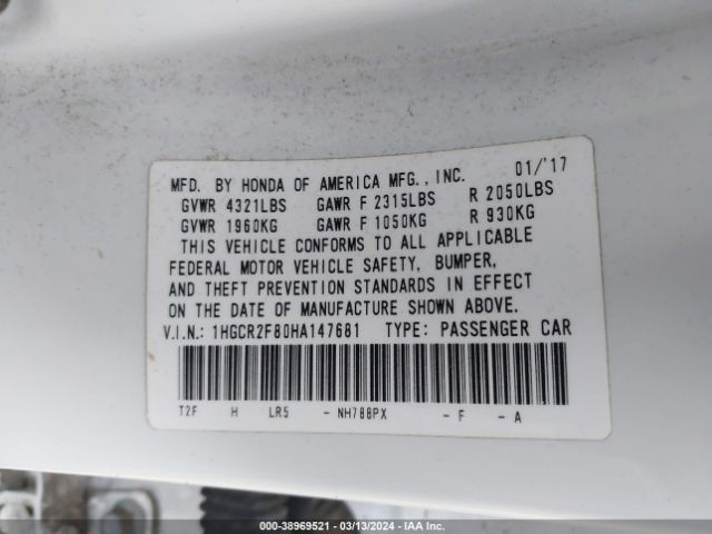 Photo 8 VIN: 1HGCR2F80HA147681 - HONDA ACCORD 