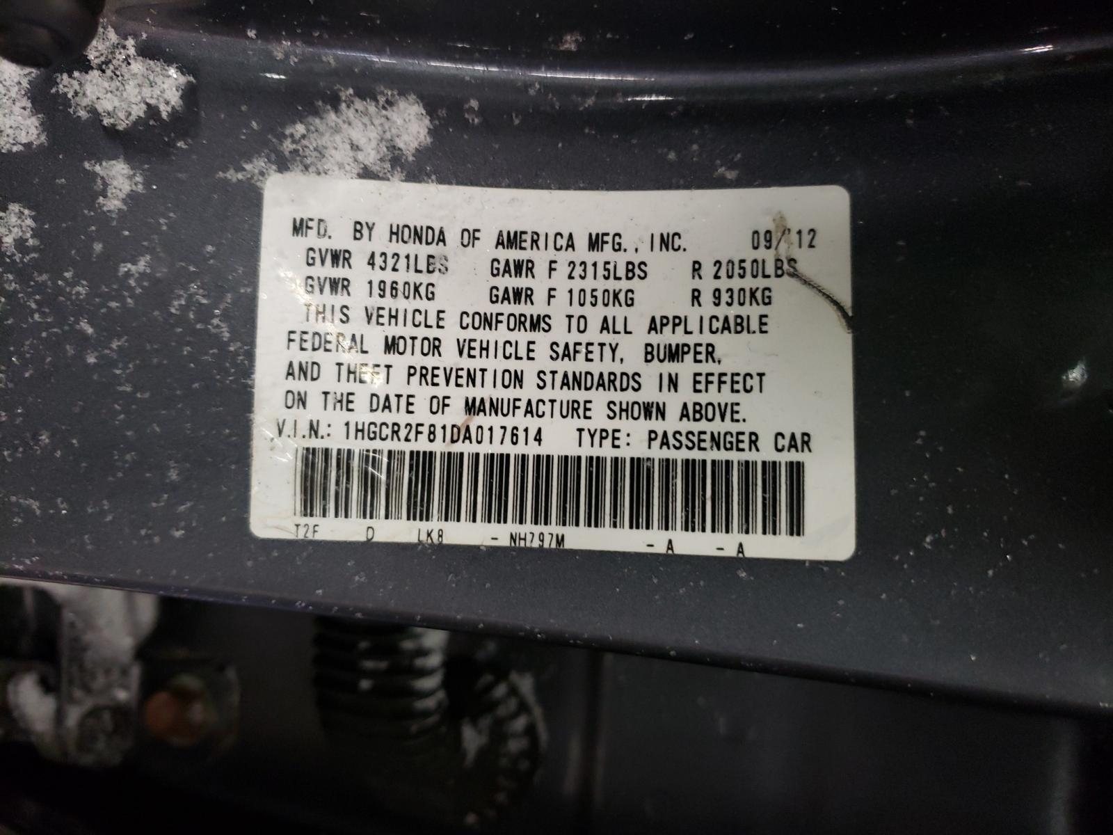 Photo 9 VIN: 1HGCR2F81DA017614 - HONDA ACCORD EXL 