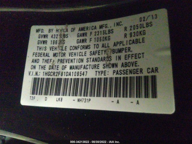 Photo 8 VIN: 1HGCR2F81DA109547 - HONDA ACCORD SDN 