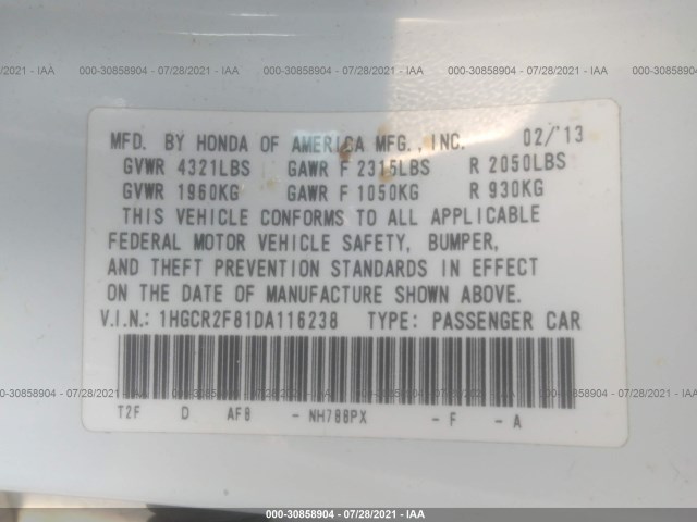 Photo 8 VIN: 1HGCR2F81DA116238 - HONDA ACCORD SDN 