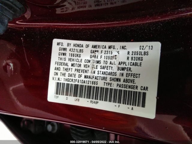 Photo 8 VIN: 1HGCR2F81DA121665 - HONDA ACCORD SDN 