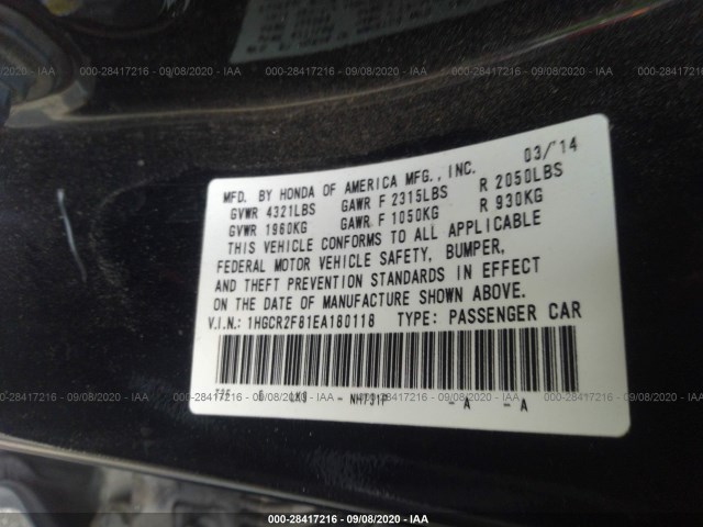 Photo 8 VIN: 1HGCR2F81EA180118 - HONDA ACCORD SEDAN 