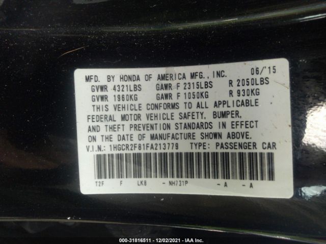 Photo 8 VIN: 1HGCR2F81FA213779 - HONDA ACCORD SEDAN 