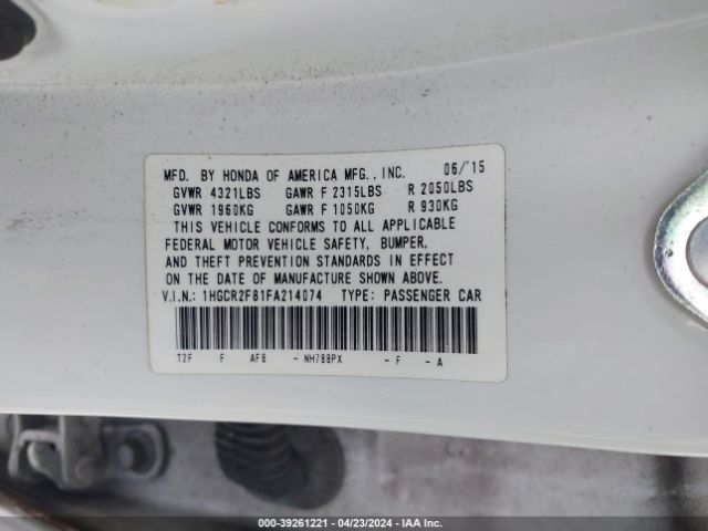 Photo 8 VIN: 1HGCR2F81FA214074 - HONDA ACCORD 