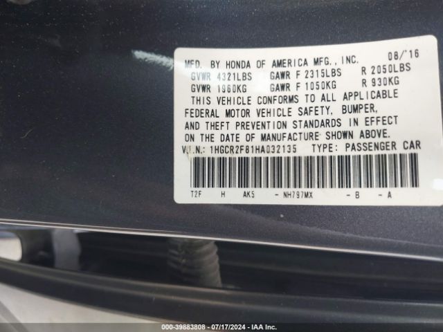 Photo 8 VIN: 1HGCR2F81HA032135 - HONDA ACCORD 