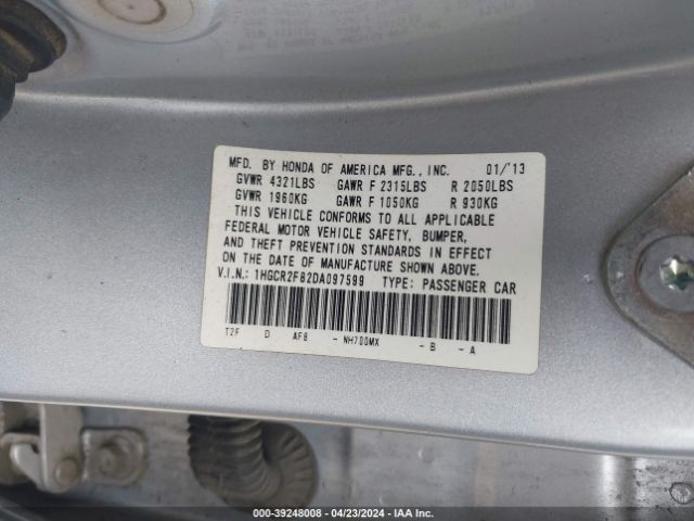 Photo 8 VIN: 1HGCR2F82DA097599 - HONDA ACCORD 