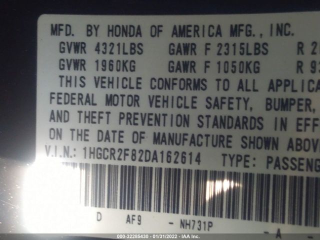 Photo 8 VIN: 1HGCR2F82DA162614 - HONDA ACCORD SDN 