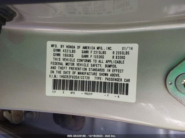 Photo 8 VIN: 1HGCR2F82EA132739 - HONDA ACCORD 