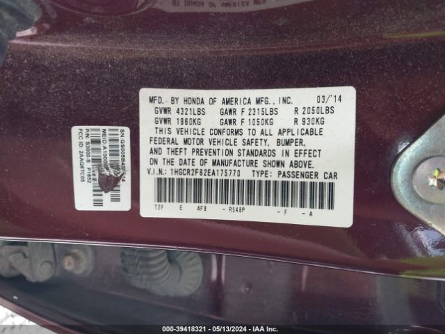 Photo 8 VIN: 1HGCR2F82EA175770 - HONDA ACCORD 