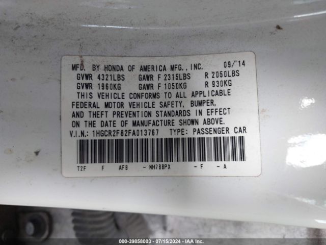 Photo 8 VIN: 1HGCR2F82FA013767 - HONDA ACCORD 