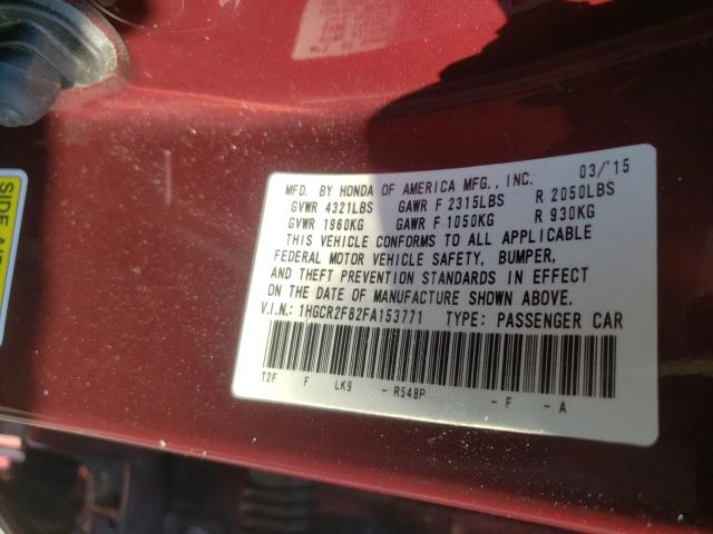 Photo 9 VIN: 1HGCR2F82FA153771 - HONDA ACCORD EXL 