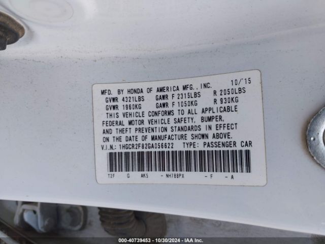 Photo 8 VIN: 1HGCR2F82GA056622 - HONDA ACCORD 