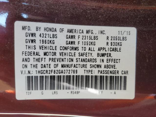 Photo 12 VIN: 1HGCR2F82GA072769 - HONDA ACCORD EXL 