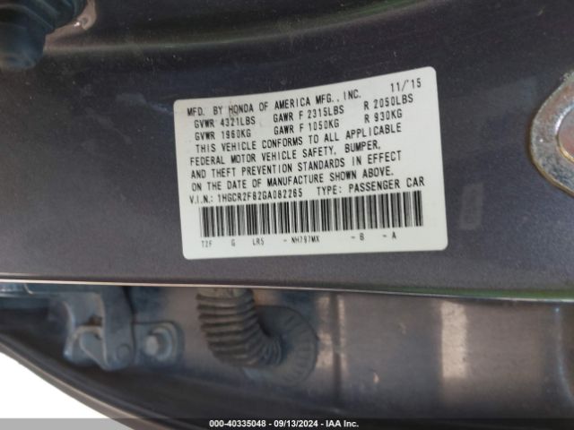 Photo 8 VIN: 1HGCR2F82GA082265 - HONDA ACCORD 