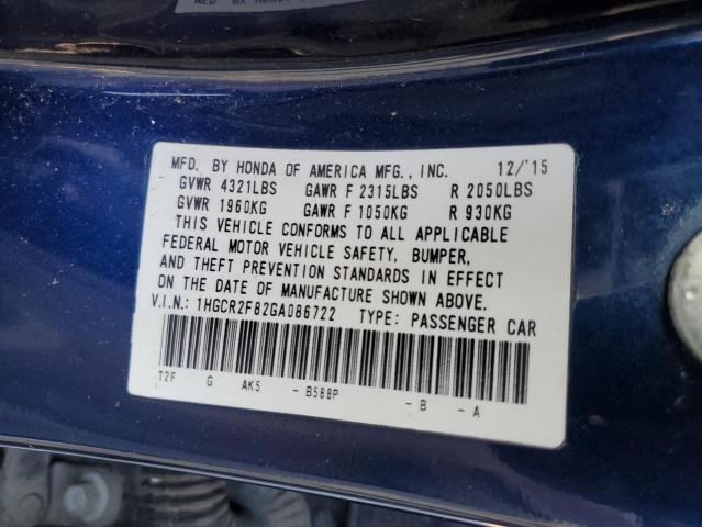 Photo 12 VIN: 1HGCR2F82GA086722 - HONDA ACCORD EXL 