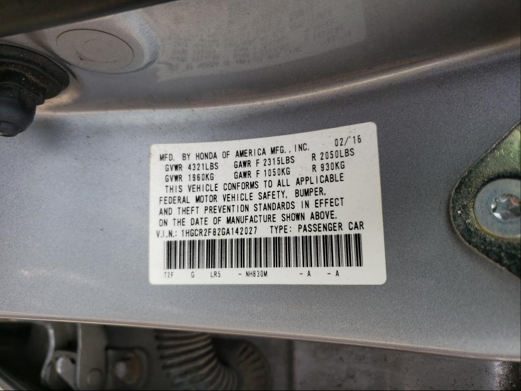 Photo 9 VIN: 1HGCR2F82GA142027 - HONDA ACCORD EXL 