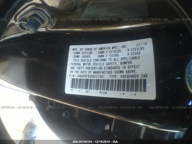 Photo 8 VIN: 1HGCR2F82HA021581 - HONDA ACCORD 