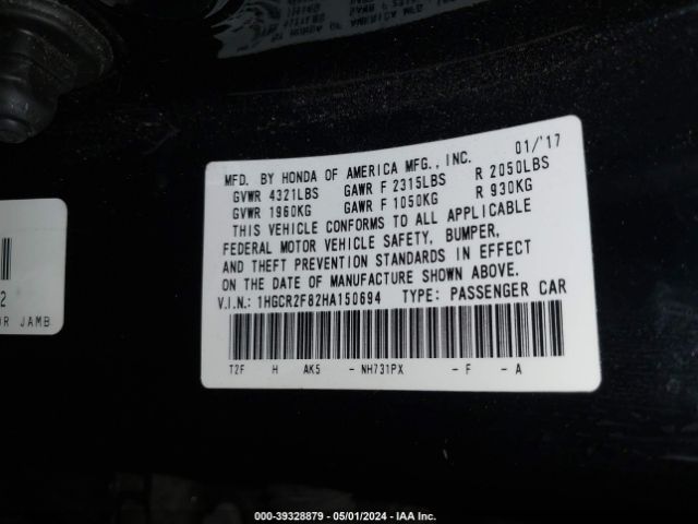 Photo 8 VIN: 1HGCR2F82HA150694 - HONDA ACCORD 