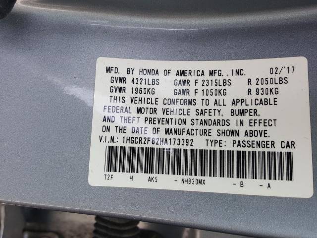 Photo 9 VIN: 1HGCR2F82HA173392 - HONDA ACCORD EXL 