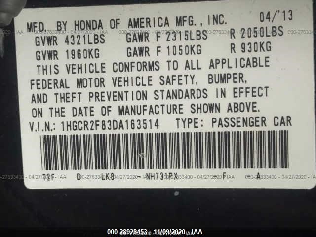 Photo 8 VIN: 1HGCR2F83DA163514 - HONDA ACCORD SDN 