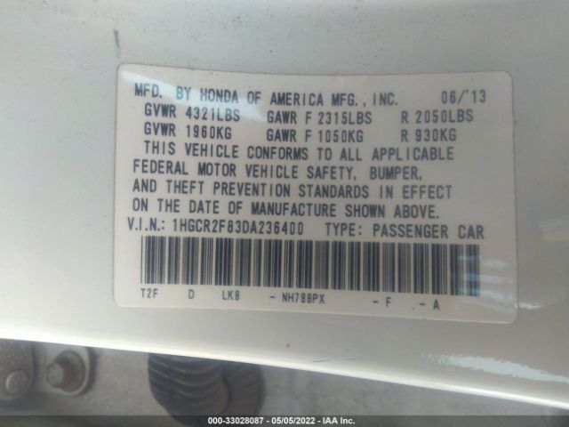 Photo 8 VIN: 1HGCR2F83DA236400 - HONDA ACCORD SDN 