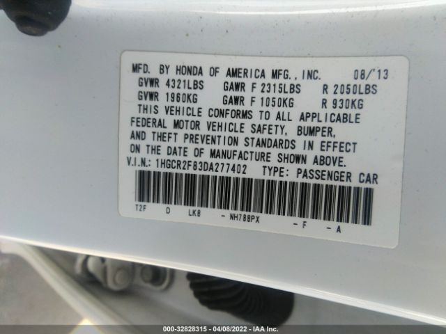 Photo 8 VIN: 1HGCR2F83DA277402 - HONDA ACCORD SDN 