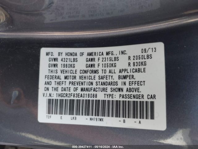 Photo 8 VIN: 1HGCR2F83EA019088 - HONDA ACCORD 