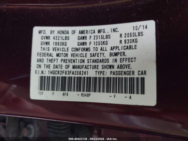 Photo 8 VIN: 1HGCR2F83FA056241 - HONDA ACCORD 