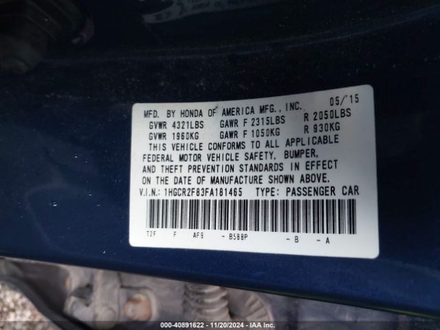 Photo 8 VIN: 1HGCR2F83FA181465 - HONDA ACCORD 