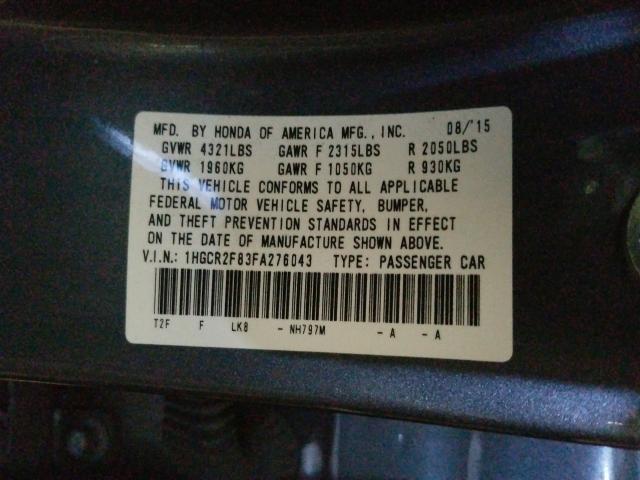 Photo 9 VIN: 1HGCR2F83FA276043 - HONDA ACCORD EXL 