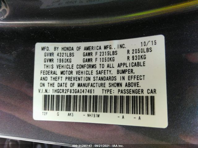 Photo 8 VIN: 1HGCR2F83GA047461 - HONDA ACCORD 