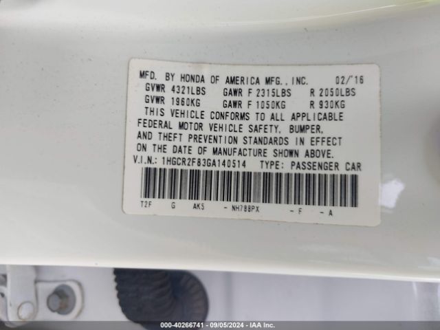 Photo 8 VIN: 1HGCR2F83GA140514 - HONDA ACCORD 