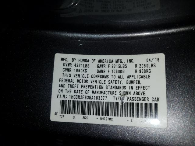 Photo 9 VIN: 1HGCR2F83GA183377 - HONDA ACCORD EXL 