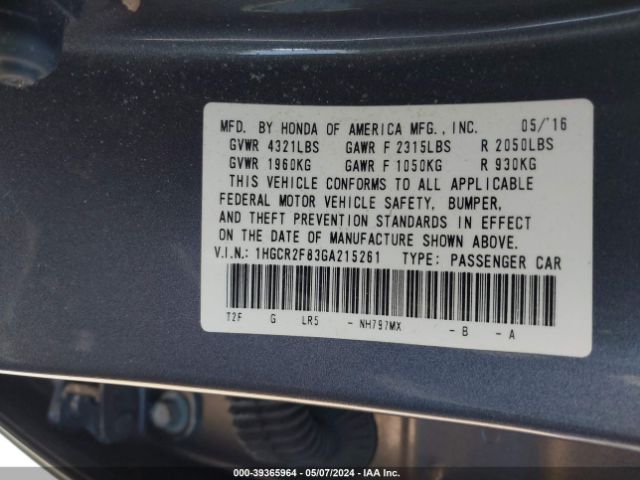 Photo 8 VIN: 1HGCR2F83GA215261 - HONDA ACCORD 