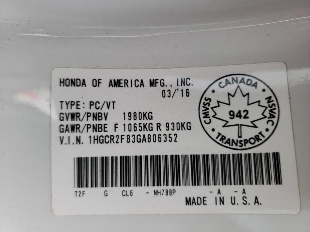 Photo 9 VIN: 1HGCR2F83GA806352 - HONDA ACCORD EXL 