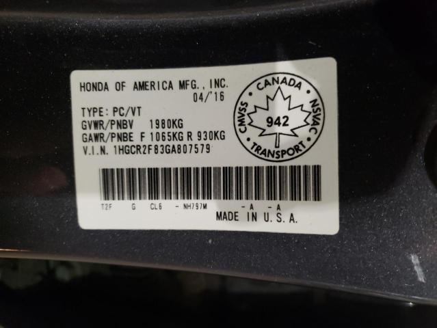 Photo 11 VIN: 1HGCR2F83GA807579 - HONDA ACCORD EXL 