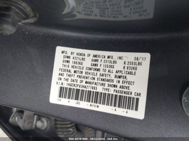 Photo 8 VIN: 1HGCR2F83HA277695 - HONDA ACCORD 