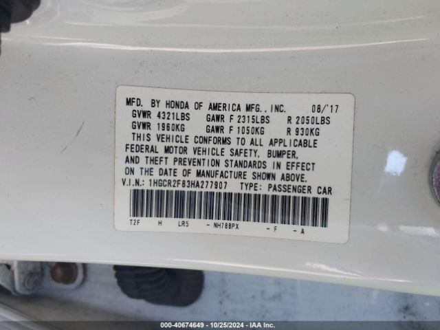 Photo 8 VIN: 1HGCR2F83HA277907 - HONDA ACCORD 