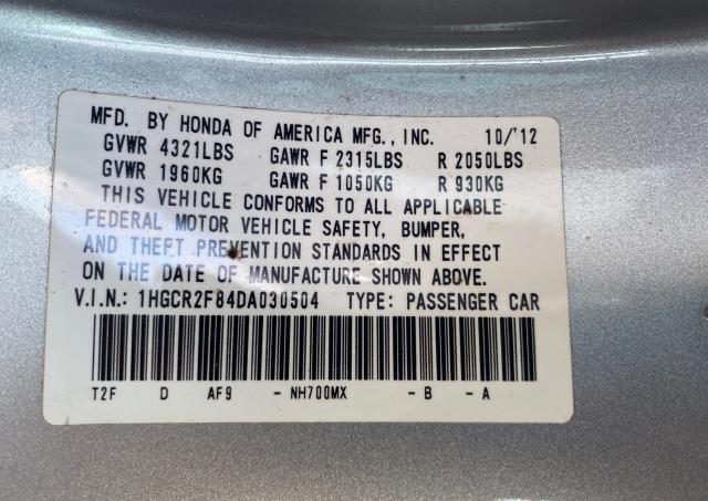 Photo 9 VIN: 1HGCR2F84DA030504 - HONDA ACCORD EXL 