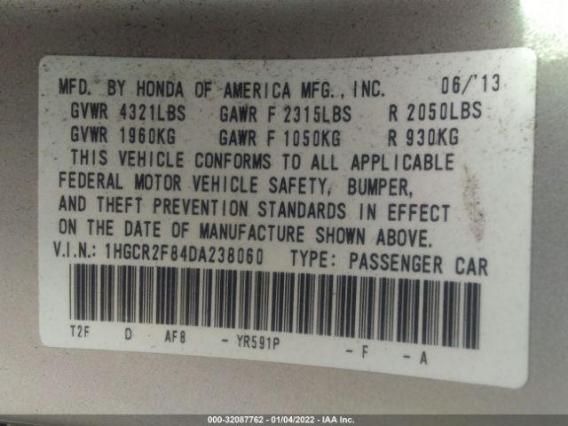 Photo 8 VIN: 1HGCR2F84DA238060 - HONDA ACCORD SDN 