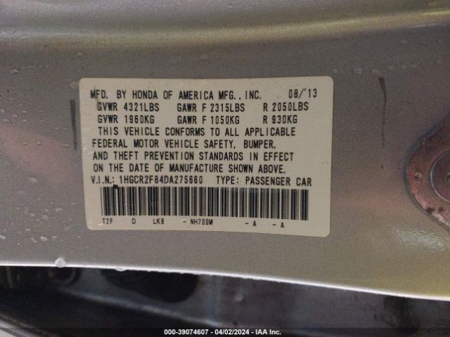 Photo 8 VIN: 1HGCR2F84DA275660 - HONDA ACCORD 