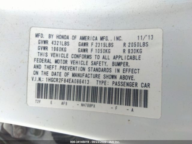 Photo 8 VIN: 1HGCR2F84EA086413 - HONDA ACCORD SEDAN 