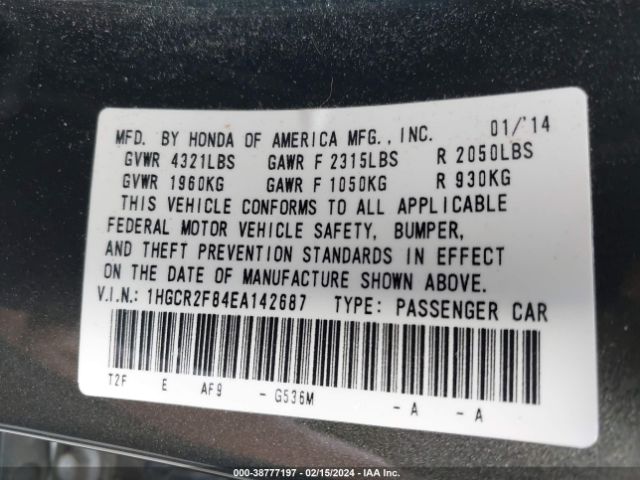 Photo 8 VIN: 1HGCR2F84EA142687 - HONDA ACCORD 