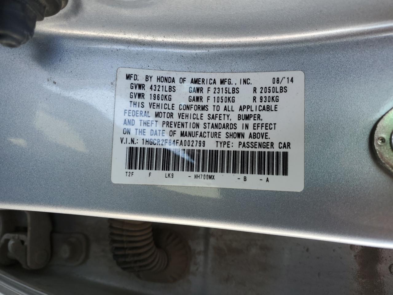 Photo 12 VIN: 1HGCR2F84FA002799 - HONDA ACCORD 